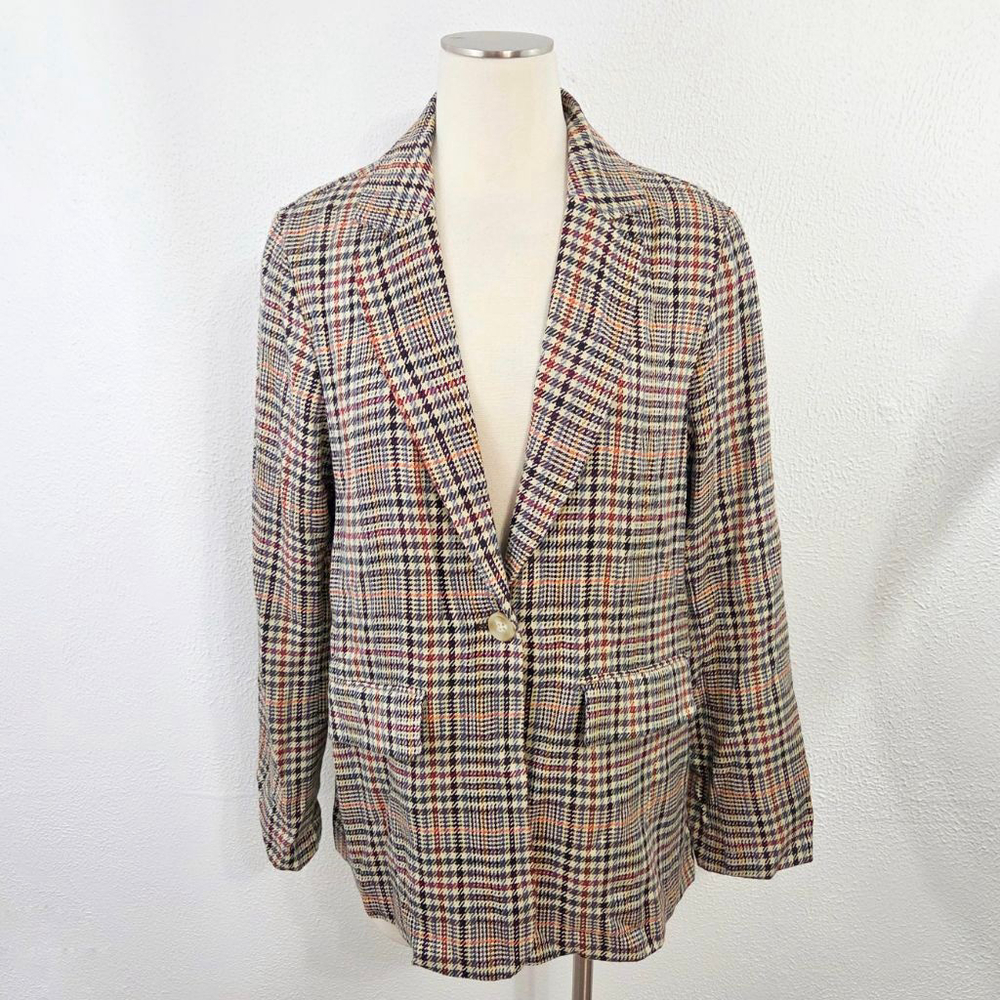 Every oversized plaid blazer jacket red blue orange cream women's Size medium M